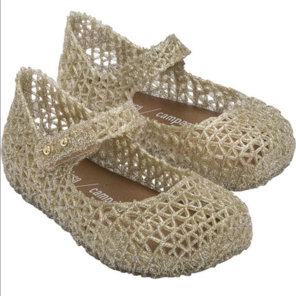 Mini Melissa Campana Mary Jane Gold Toddler Flats Sz 6